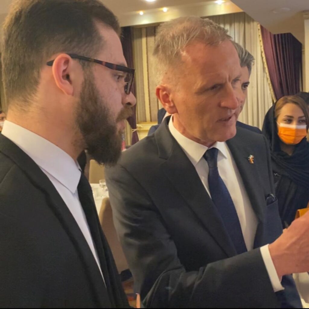 Arman Alimohammadi and German Ambassador to Iran Hans-Udo Muzel at JaaBaar Stand